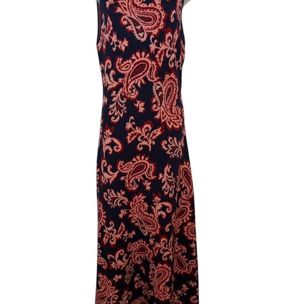 Yumi Kim Zelda Midi Dress XL Paisley Knit Sleeveless Navy Red Fall Winter - Picture 5 of 7